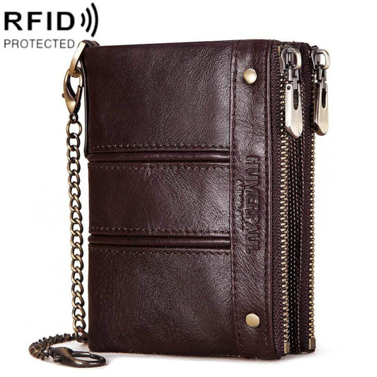 HUMERPAULBP926 RFID Anti-Magnetic Wallet Men Double Zipper Coin Purse, BP926 Khaki, BP926 Brown