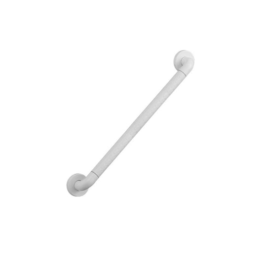 White anti-slip bathroom safety handrail with one visible round end mount