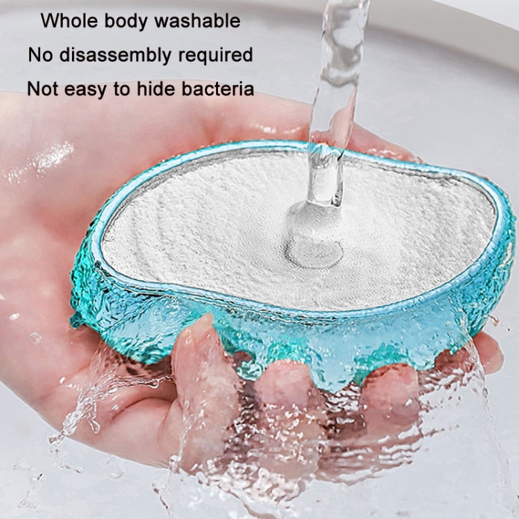 Light blue foot peeler rinsed under running water on skin