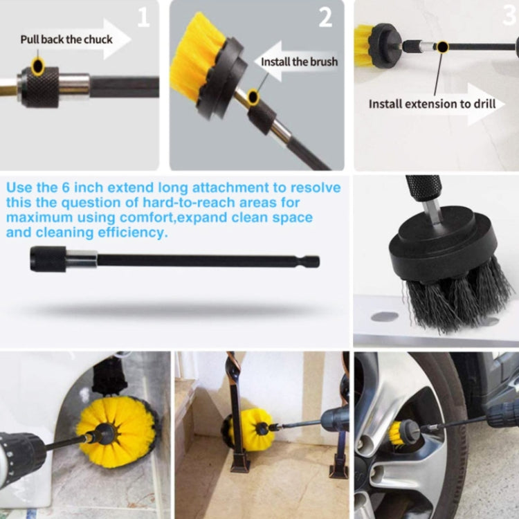Drill brush attachment with yellow brush head and extend-long handle for cleaning access