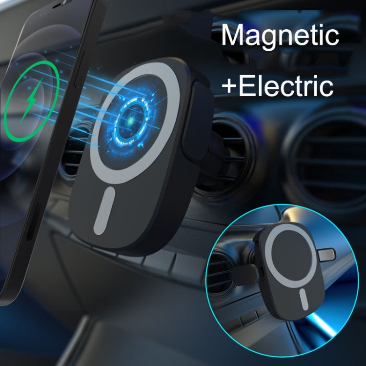 Magnetic wireless car charging stand with illuminated charging ring on clip mount