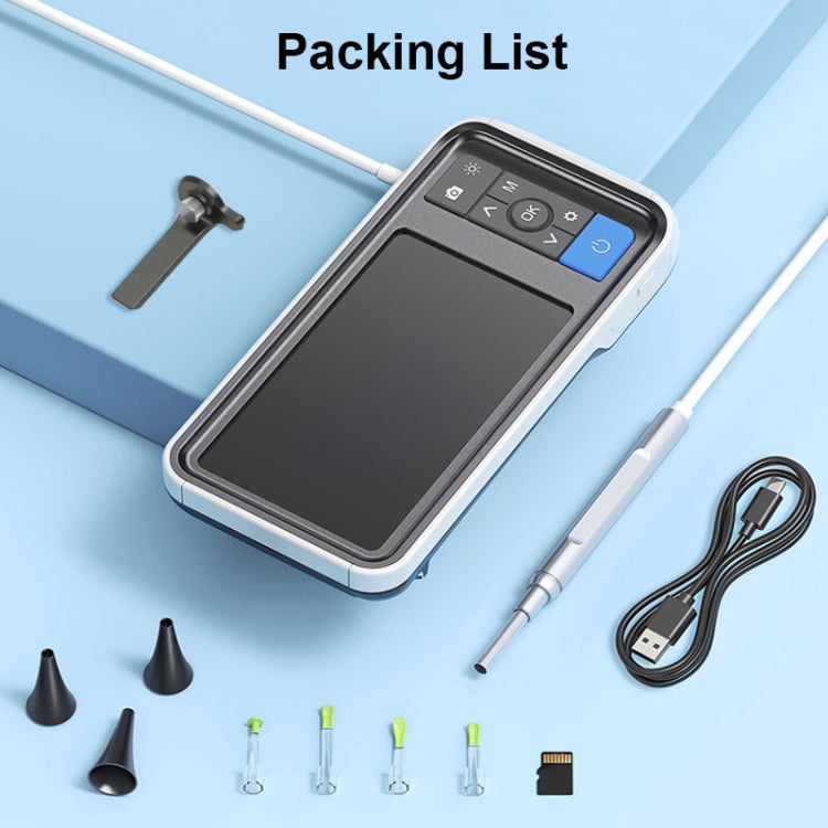 TESLONG MS450 otoscope kit with touchscreen unit, probe tips, SD card, and cable