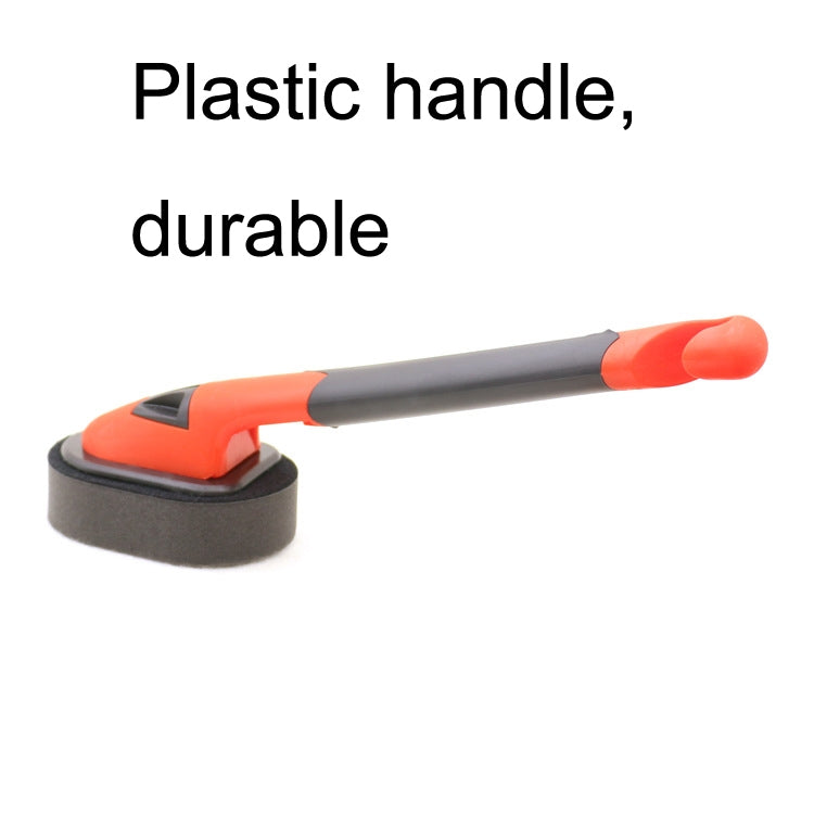Long plastic tire waxing brush with dark sponge pad and orange handle end