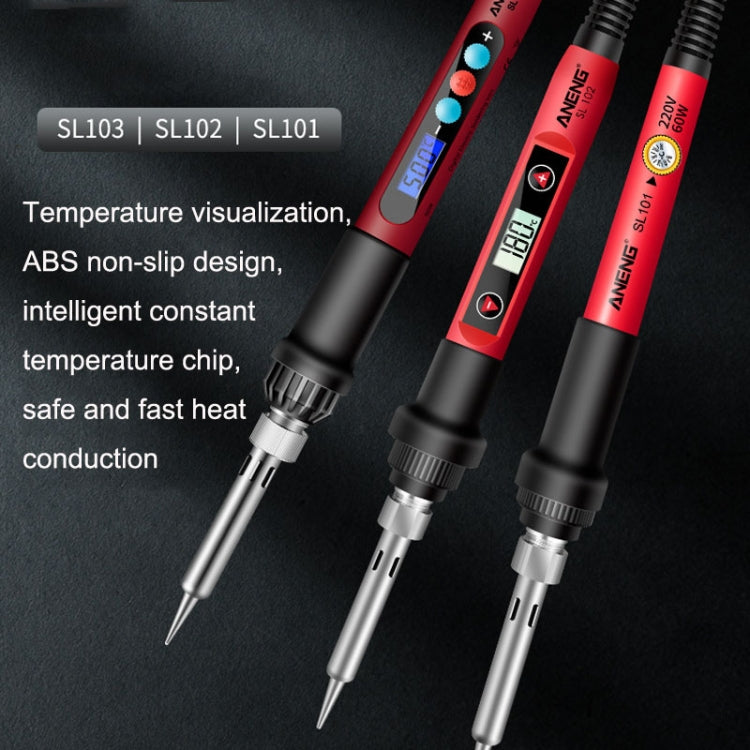 Three ANENG temperature-controlled soldering irons, red handles with black grips and tips