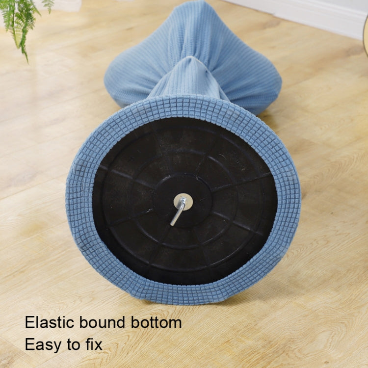 Blue elastic-bound bottom fan cover with round opening for the fan hub