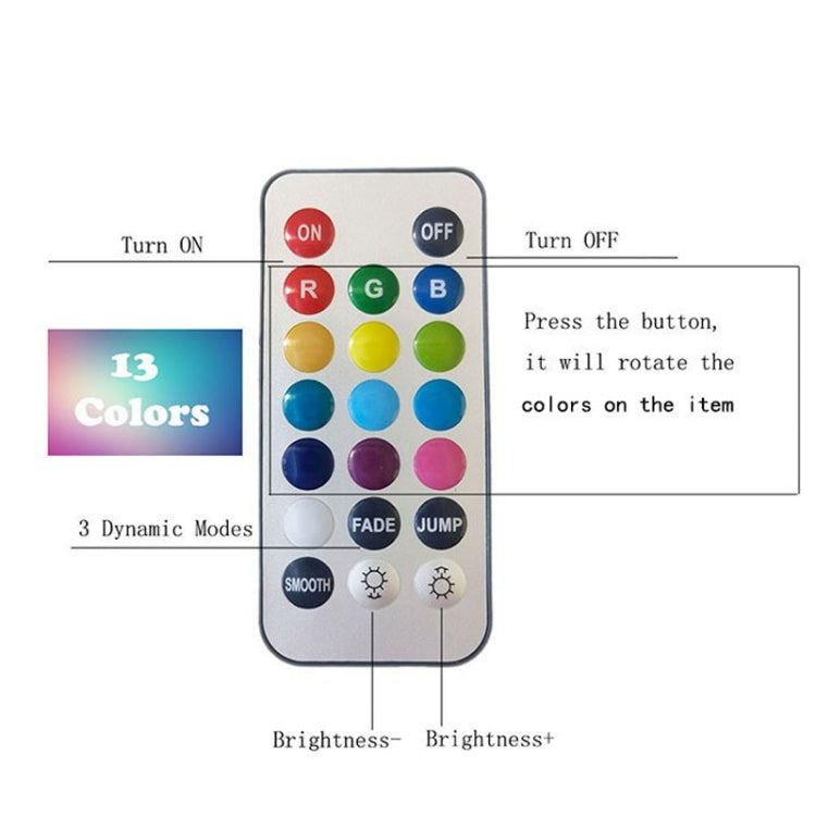 Remote control for inflatable ghost lights with 13 color buttons and brightness controls.