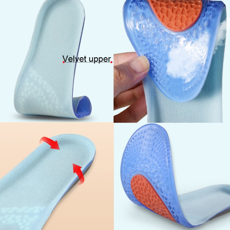 Running gel insole close-up with soft light-blue top and orange cushioning insert