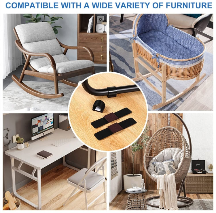 U-shaped foot covers set, black caps with brown grip pads for furniture legs