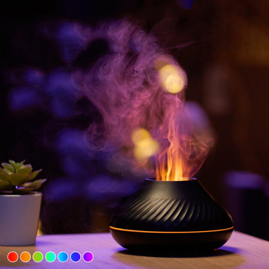DQ705 Volcanic Flame Aroma Diffuser Essential Oil Lamp Air Humidifier with Color Night Light, DQ705(Beige), DQ705(Black)