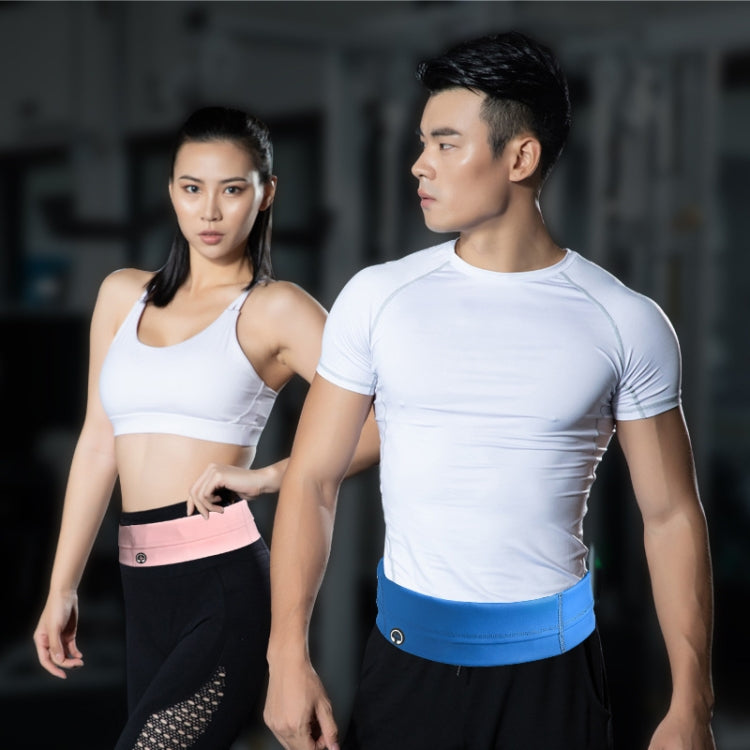 Blue running waist bag worn at the waist during activewear workout