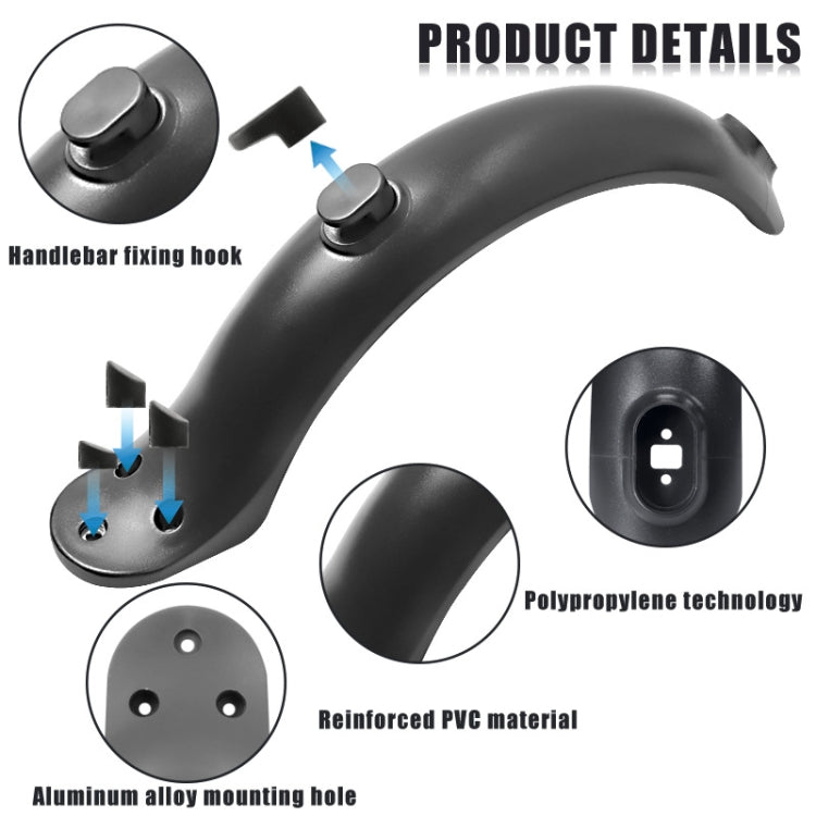 Electric scooter rear fender bracket cover in black with mounting holes and fixing hook