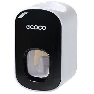 ECOCO automatic toothpaste dispenser with black front and white body