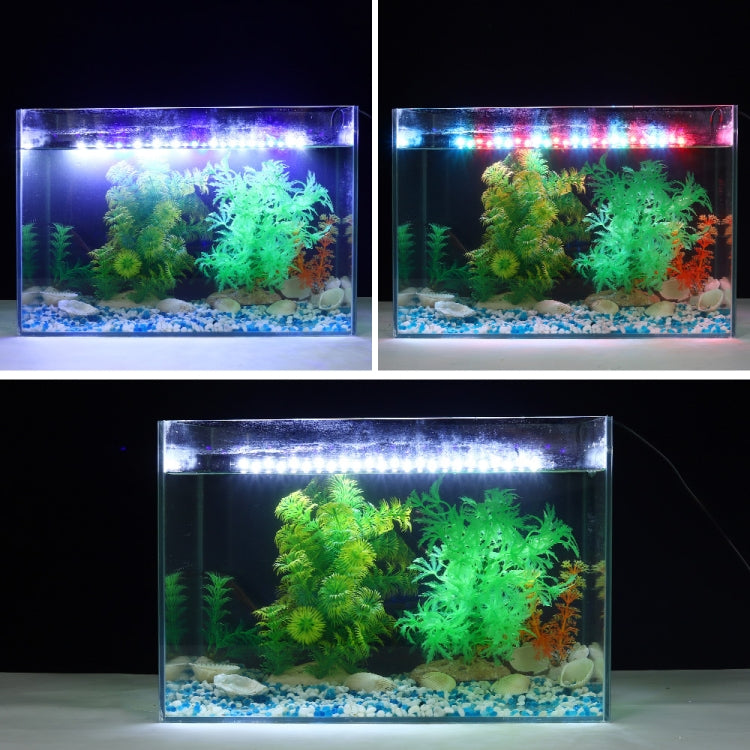 LED aquarium light illuminating a fish tank with bright blue and green light