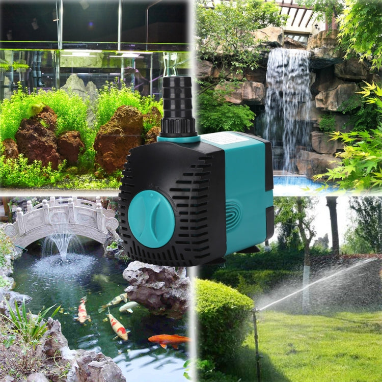 Submersible aquarium water pump in fish pond with fountain spray