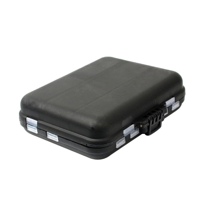 Black hard plastic fishing tackle storage case with snap latches