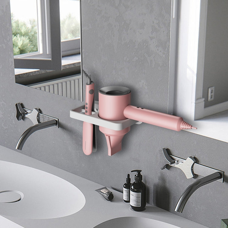 Wall-mount hair dryer bracket shelf with pink dryer resting on front tray