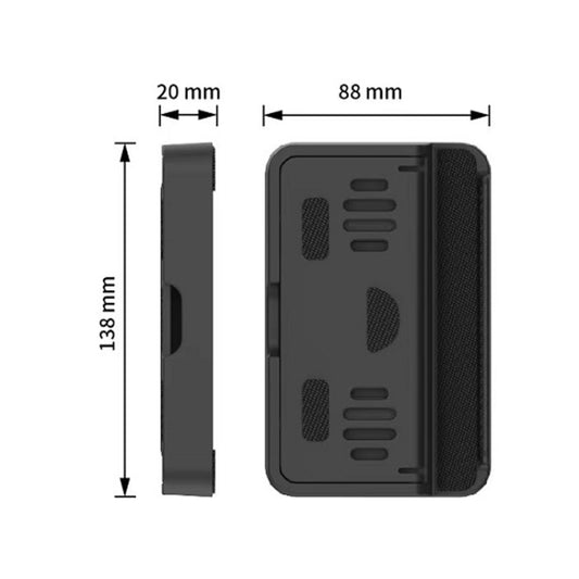 Console stand with textured backing, shown with size measurement diagram