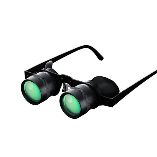 Adjustable focus fishing binoculars with black body and green-tinted polarized lenses