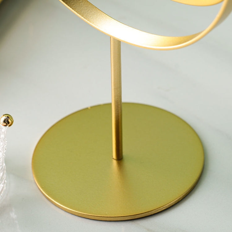 Gold base stand for desktop makeup mirror with vertical support and circular foot