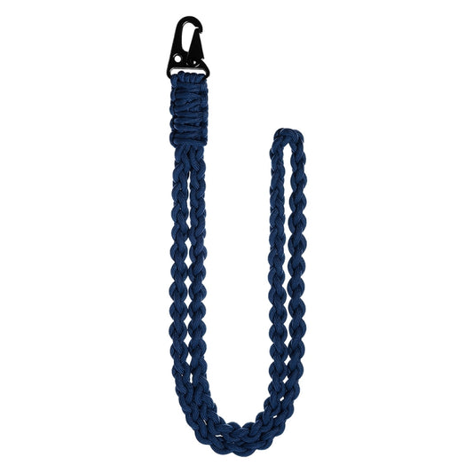 Dark blue braided paracord lanyard with black metal hook clasp