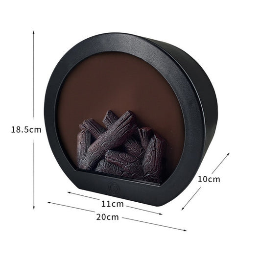 Black flame-effect fireplace light ornament, front window with glowing faux logs