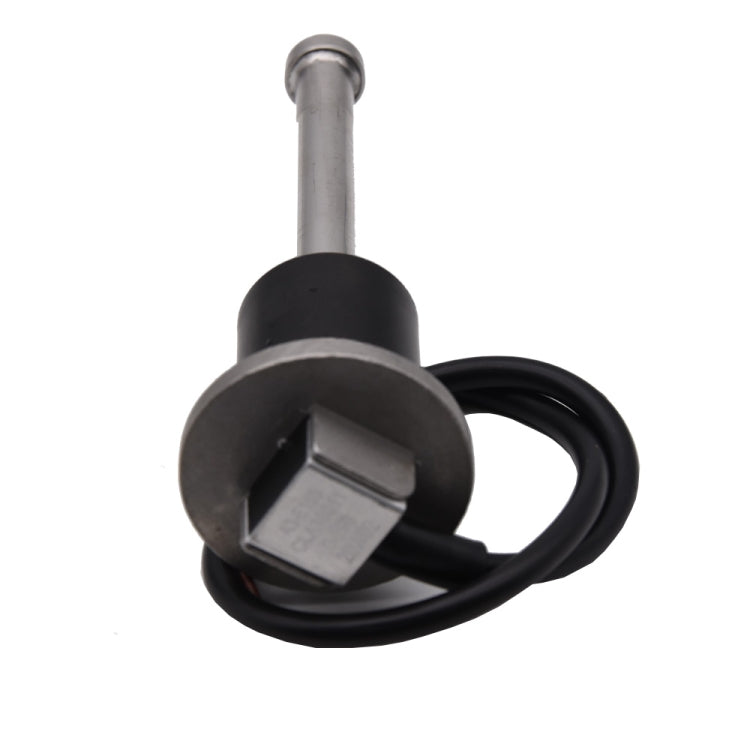 Oil level probe sensor with black circular housing, flat terminal block, and cables