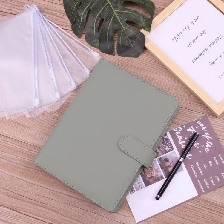 A5 gray PU loose-leaf cash budget notebook with snap strap and binder rings