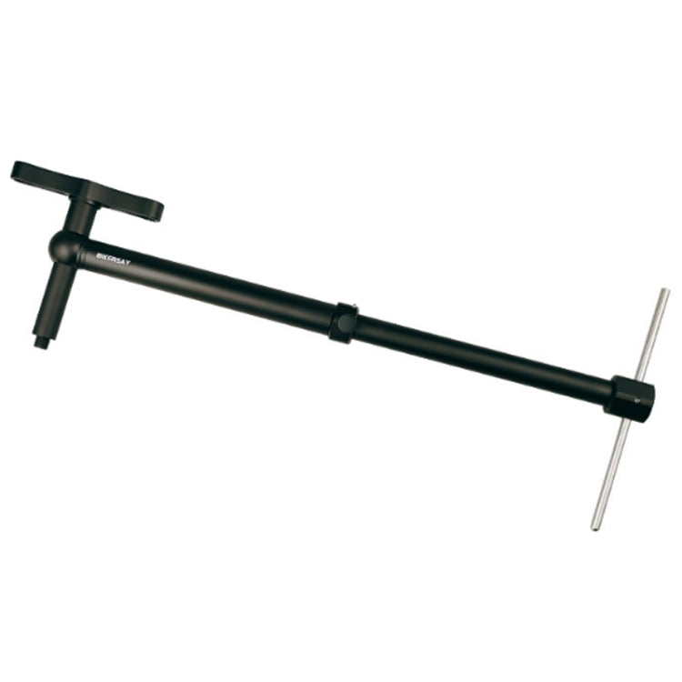 Black bicycle wheel change tool with rear tail hook and long support rods