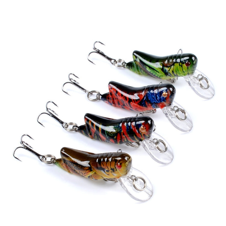 Hard plastic fishing lures set with green, red, blue, and tan bodies, clear lips, treble hooks