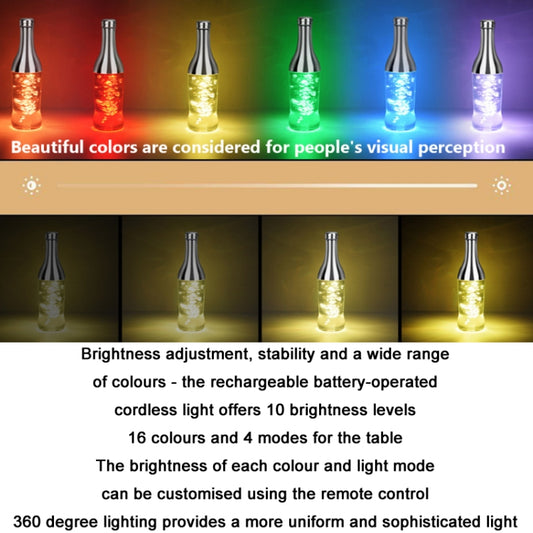 LED wine bottle light row, color-changing glowing bottles in orange to green hues
