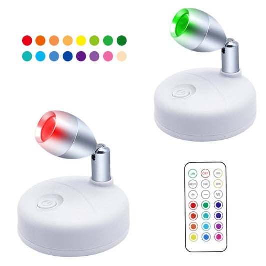 Wireless RGB cabinet spotlight with remote, white base and silver single head