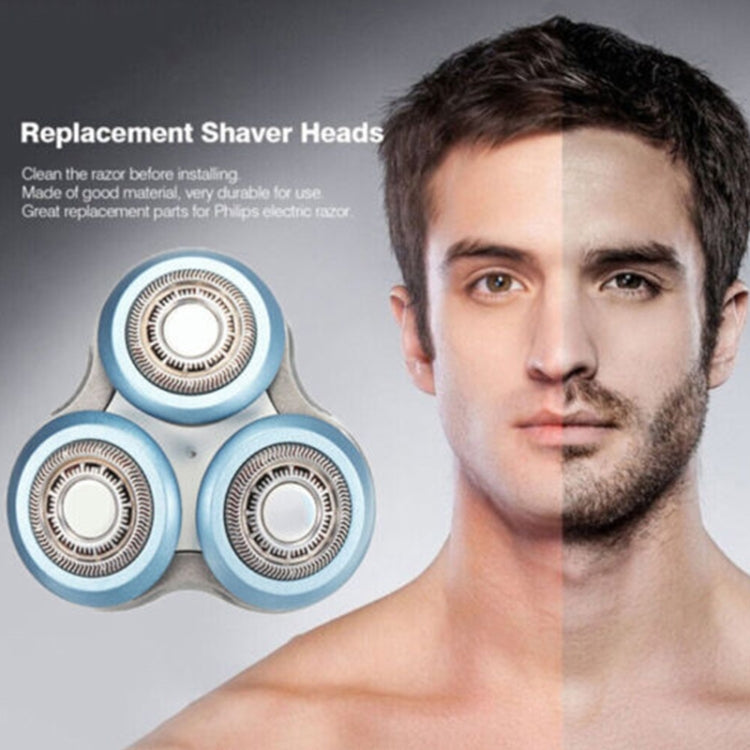 Blue triple shaver blade head accessory with three circular foil discs