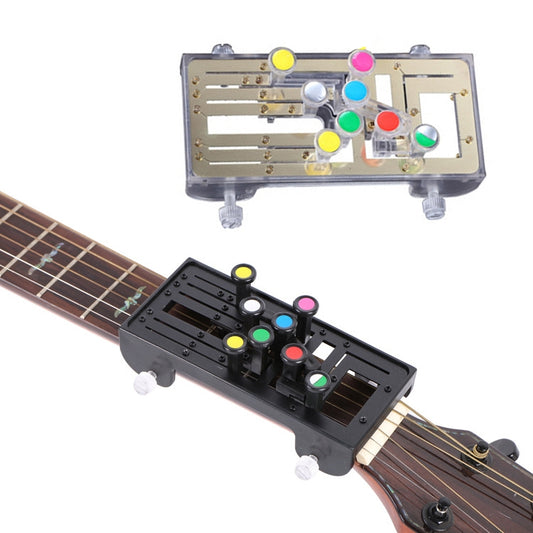 Guitar chord assist tool with clear base and colorful note markers