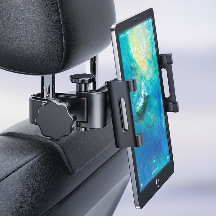 Car seat or dashboard phone holder with side clip mount and mounted smartphone, black