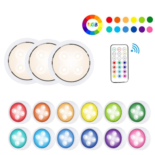 Round RGB ambient cabinet light set with remote, 13 color options
