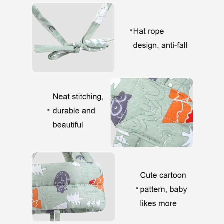 Breathable anti-fall head protective cap, green forest print with knot hat rope and stitching