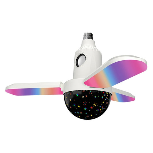 White RGB music atmosphere light with rainbow fan blades and star-pattern bulb dome.