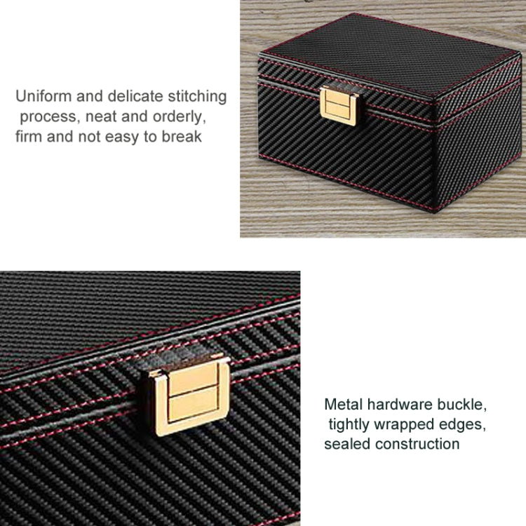 Carbon fiber RFID shielding box with metal buckle latch and tight stitched edges, dark black