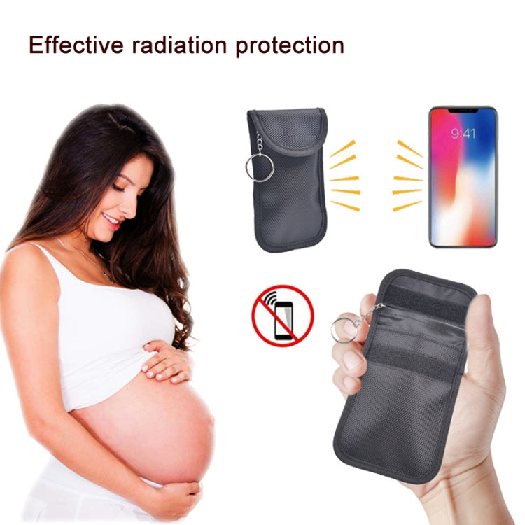 Black RFID key shielding pouch with key ring and front pocket