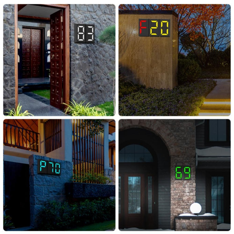 Outdoor solar number doorplate lamp mounted on exterior wall with colored digit LEDs