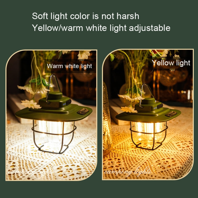 Green LED retro lantern camping lamp glowing warm yellow light