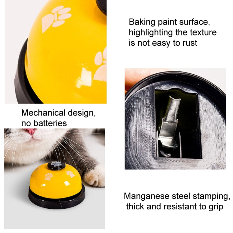 Interactive dog training bell with paw-print button, mechanical no-battery design.