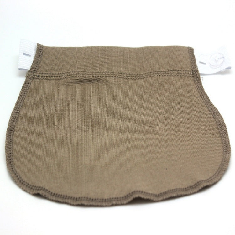 Khaki pregnancy waistband extender panel with elastic top edge and buckle loop