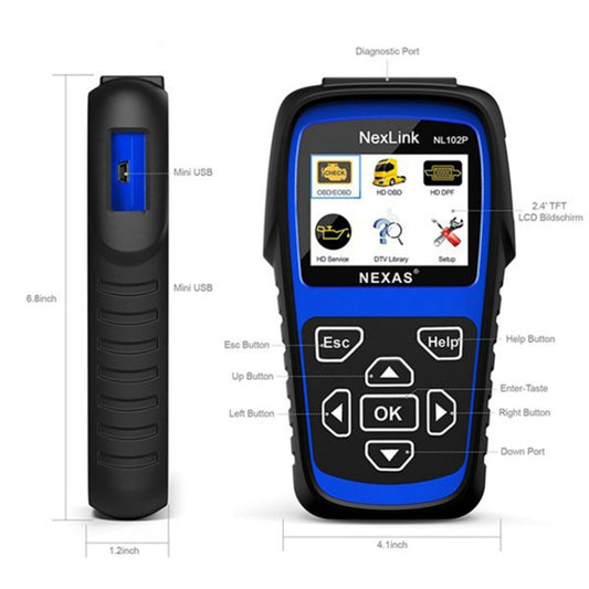 NexLink NL102P Diesel Mechanical Heavy Truck Car 2 In 1 Car Scanner OBD2 Detection, NexLink NL102P