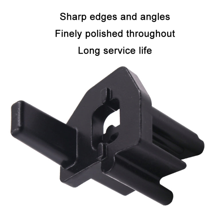 Black timing pulley tensioner mounting clip with angled arms and center opening