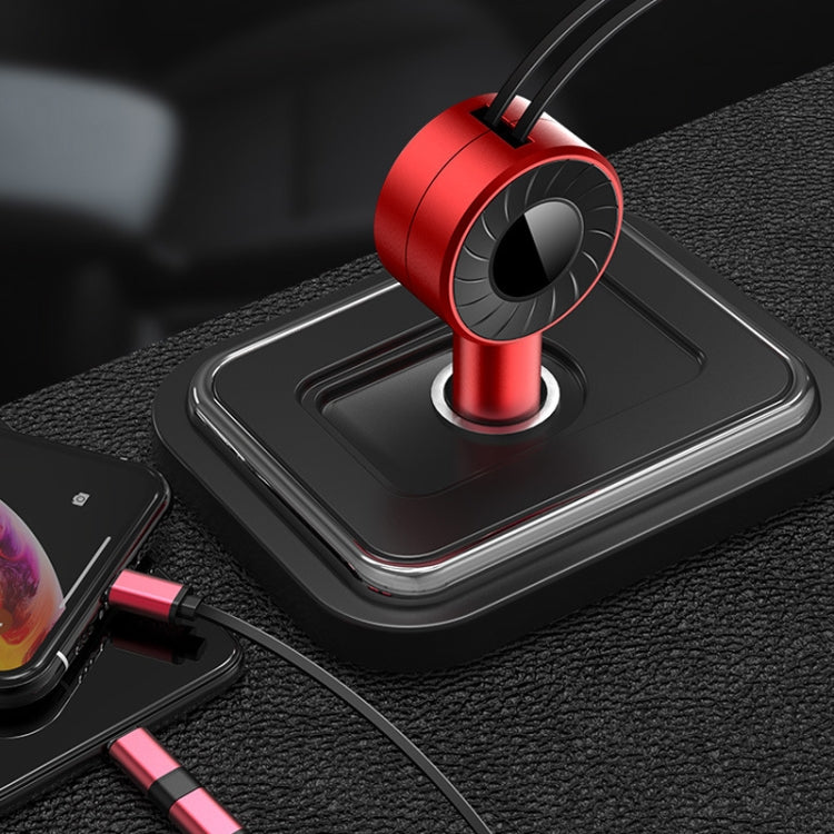 3 In 1 USB Dual Cable Single Pull Retractable Car Charger, Red, Black
