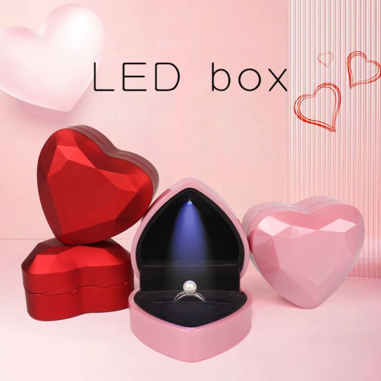 Heart-shaped LED jewelry storage box set with red, pink, and white heart lids