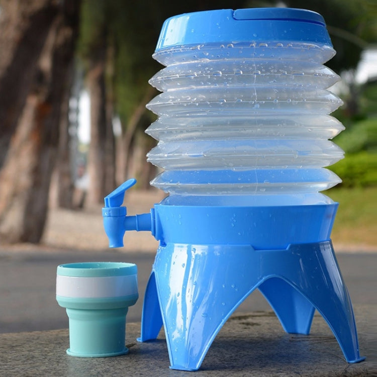Blue collapsible bucket with close faucet and ribbed stacked body