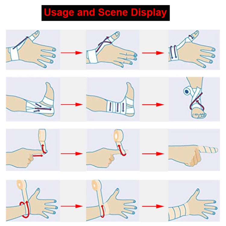 Self-adhesive camouflage tape usage step chart with hands applying strips
