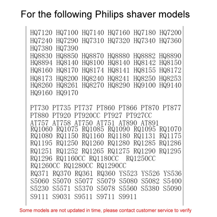 Compatibility list for Philips shaver models for HQ8505 USB charger cord